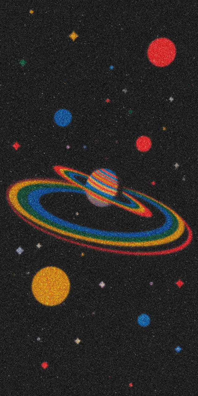 70s Futuristic Space Art with Saturn's Rings