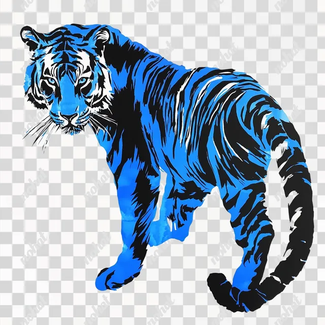 a blue tiger walking across a PNG transparent background