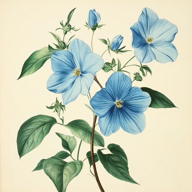 Free: a painting of blue flowers with green leaves - nohat.cc