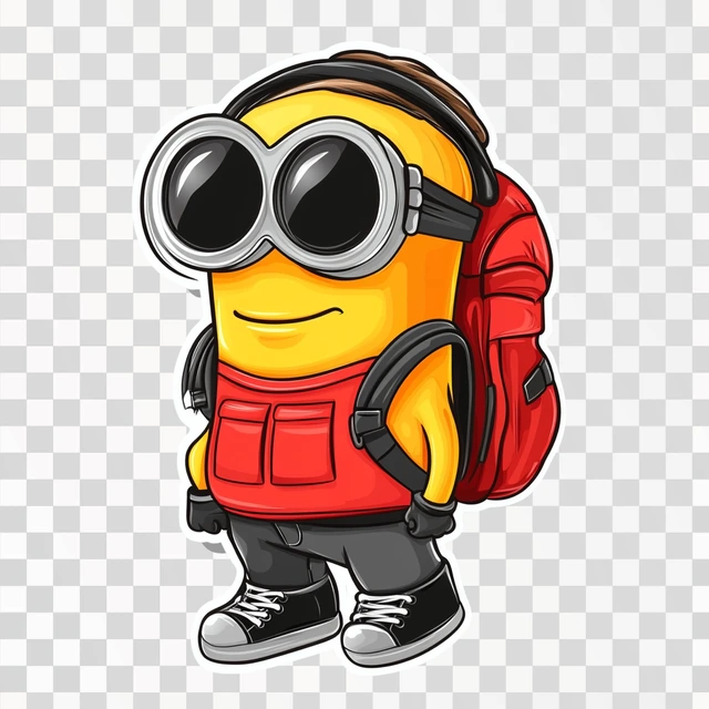 A Vector Cartoon Sticker of a Minion character wearing a red