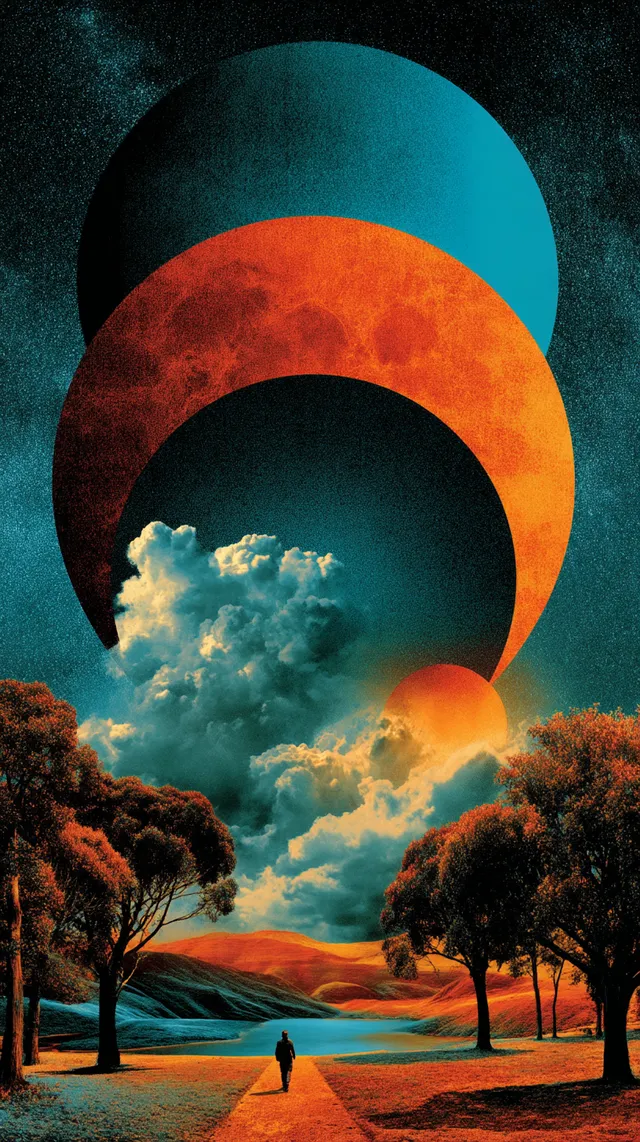 Abstract Blue and Orange Risograph Print with Mbius Strip