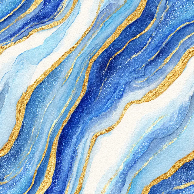 Abstract Watercolor Elegance: Cobalt Blue and Gold Flow