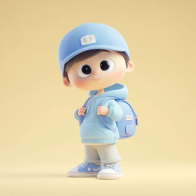 Adorable 3D Cartoon Boy with Backpack