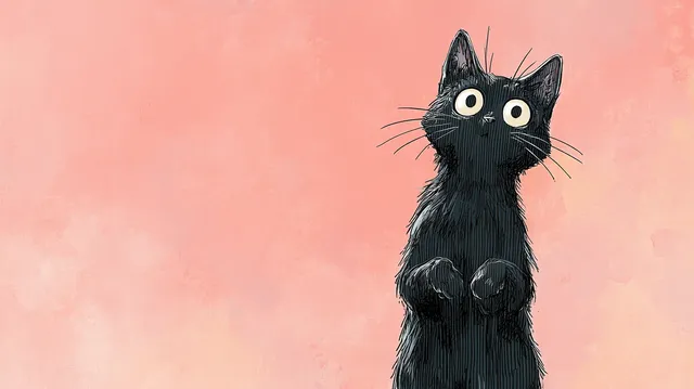 Adorable Black Cat with Big Anime Eyes