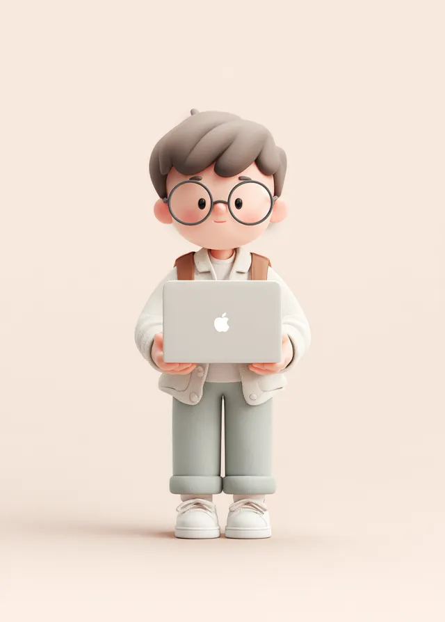 Adorable Boy with Laptop in Pastel Illustration Style