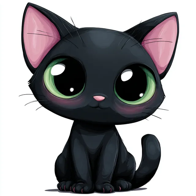Free: Adorable Cartoon Black Cat with Big Green Eyes - nohat.cc