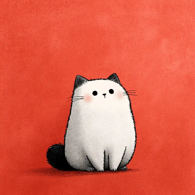 Adorable Cartoon Cat on Red Background