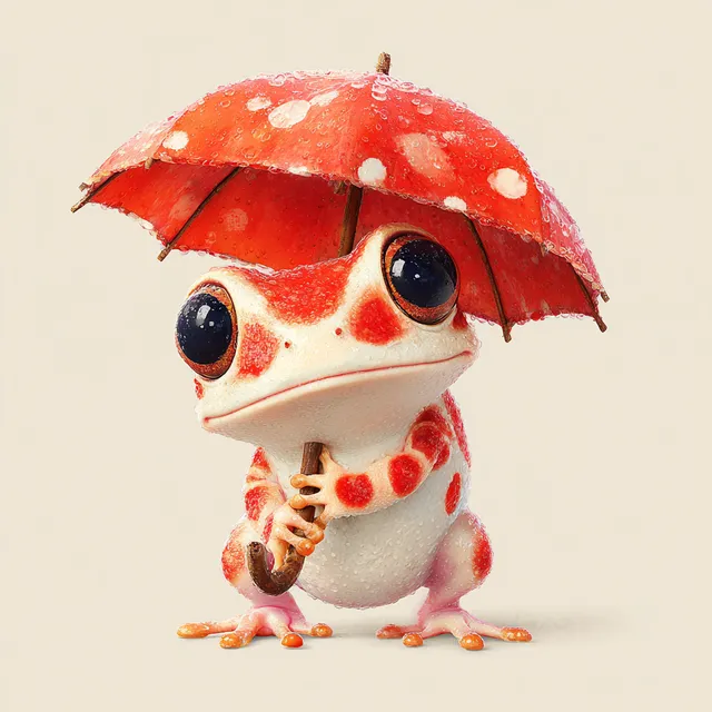 Adorable Cartoon Frog with Umbrella