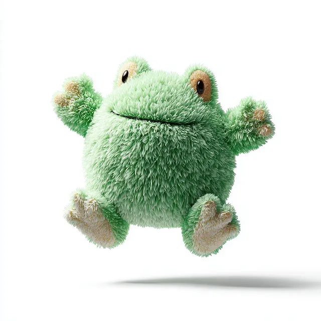 Adorable Fluffy Green Plush Frog