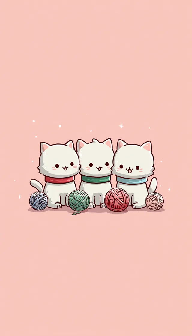Adorable Kawaii Kittens with Yarn Balls