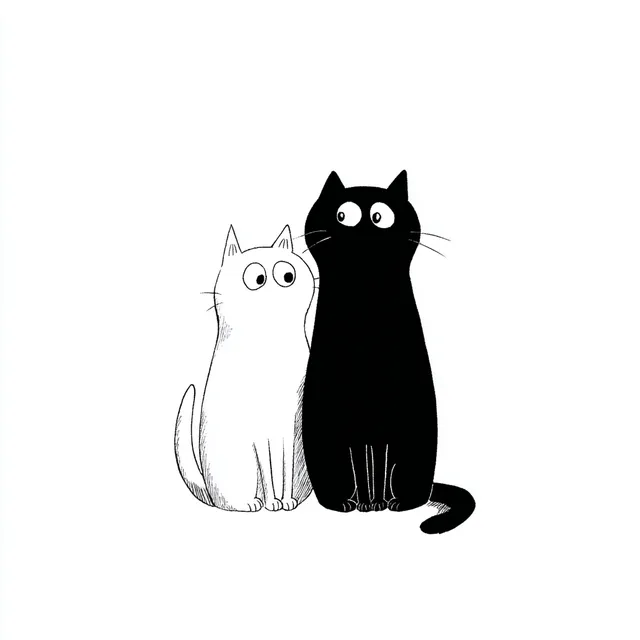 Adorable Line Art Cats: Black and White Duo