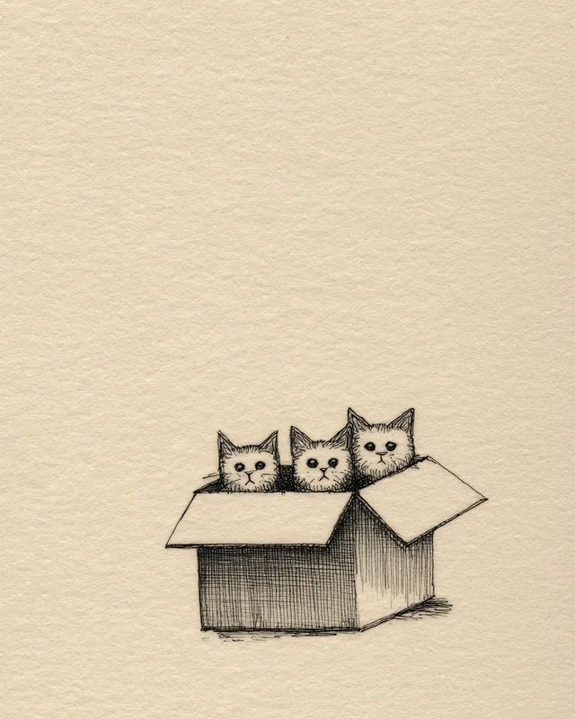Adorable Minimalistic Cats Peeking from a Box