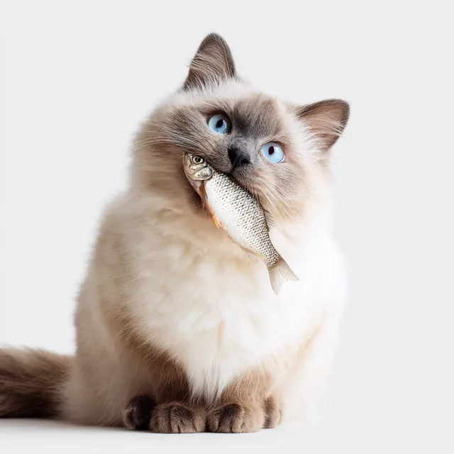 Adorable Ragdoll Cat with a Fish