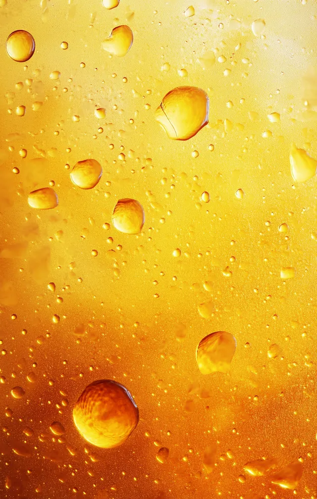 Amber Reflections: Modern Abstract Art with Water Droplets