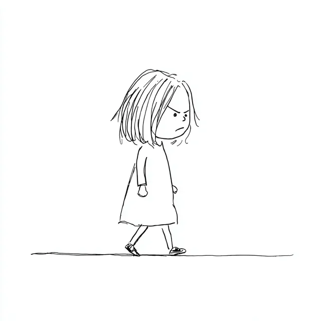 Angry Anime Girl Walking in Crayon Art Style