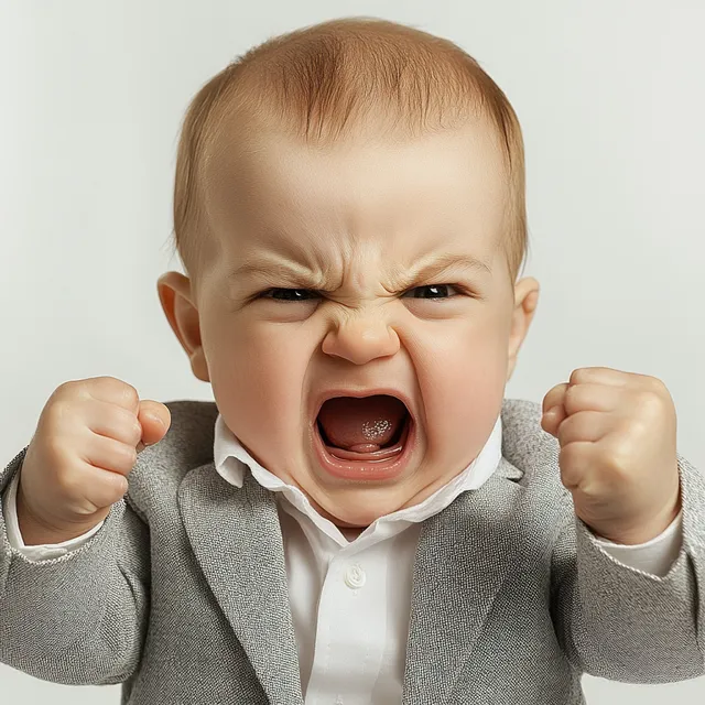 Angry Baby Portrait in Gray Suit