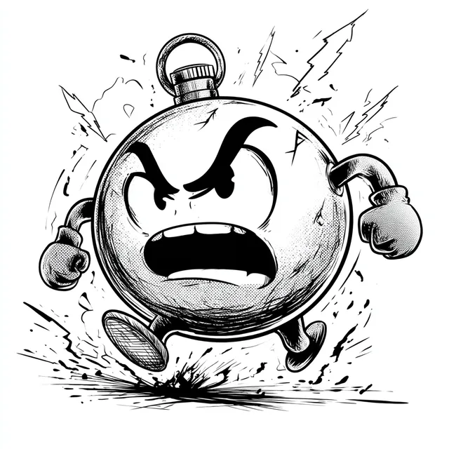 Angry Cartoon Bomb Character with Ticking Timer