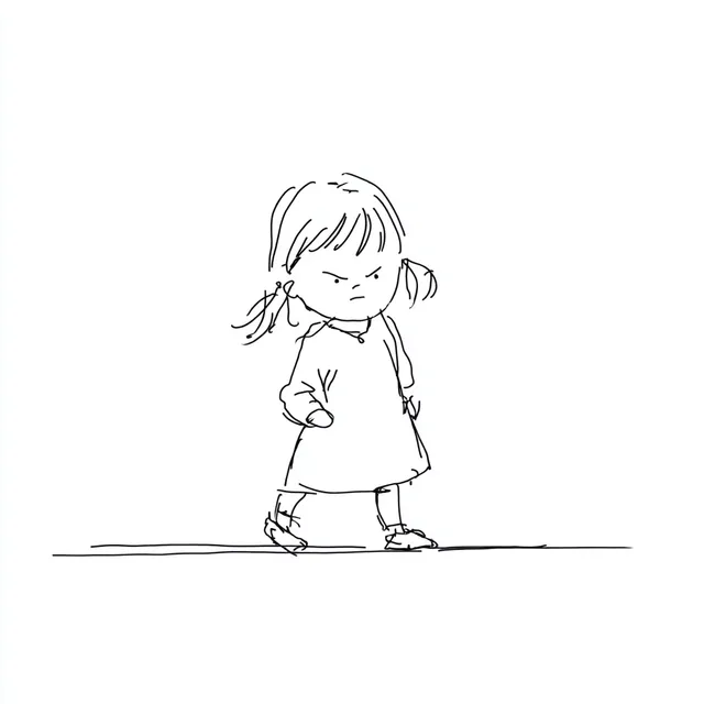 Angry Little Girl Walking in Anime Style
