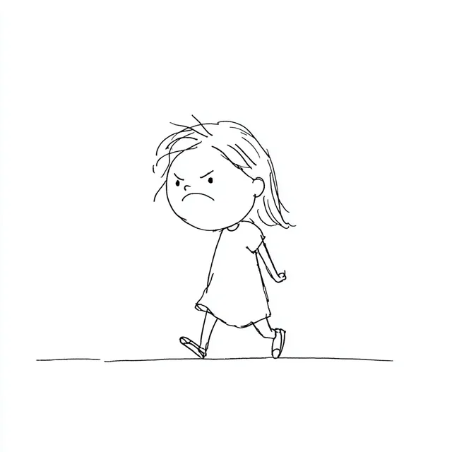 Angry Little Girl Walking in Anime Style