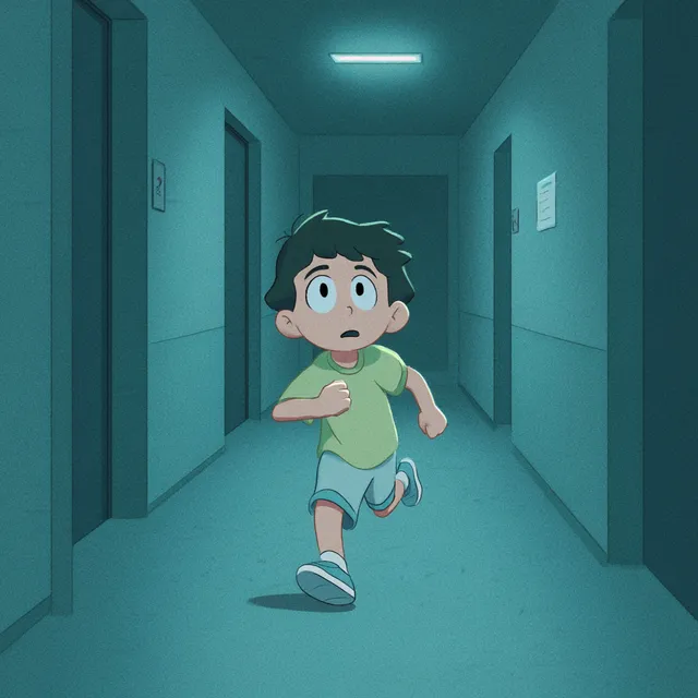 Anxious Boy Running in Hospital