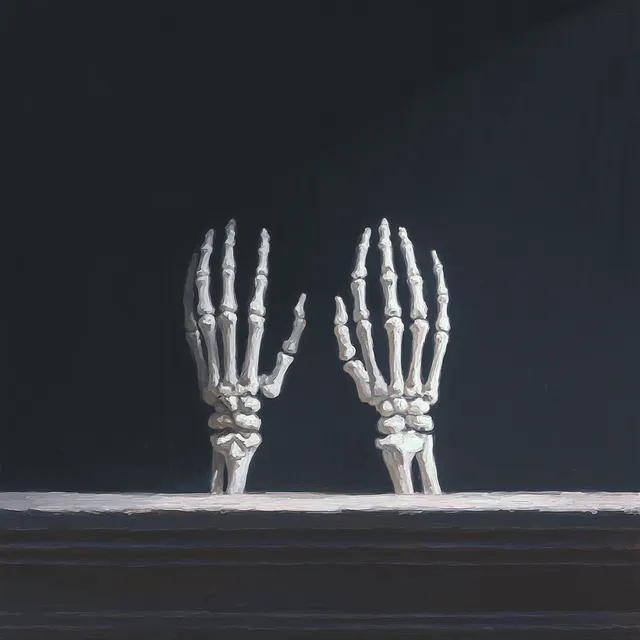 Artistic Skeleton Hands Holding Flat Surface