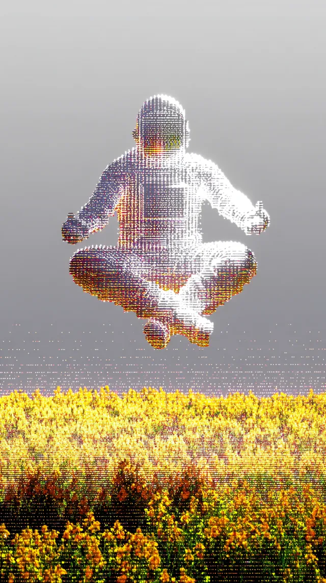 Astronaut Meditating in a Field of Yellow Flowers