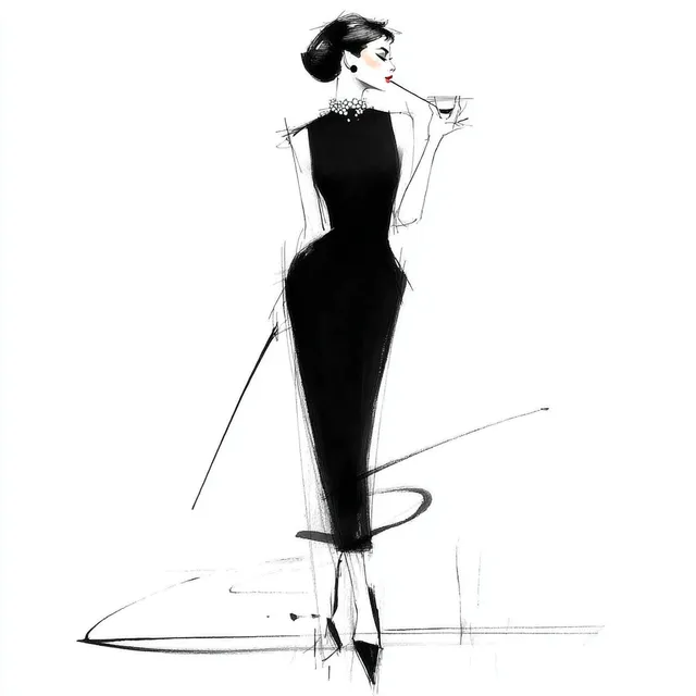 Audrey Hepburn Inspired Minimalist Fashion Illustration