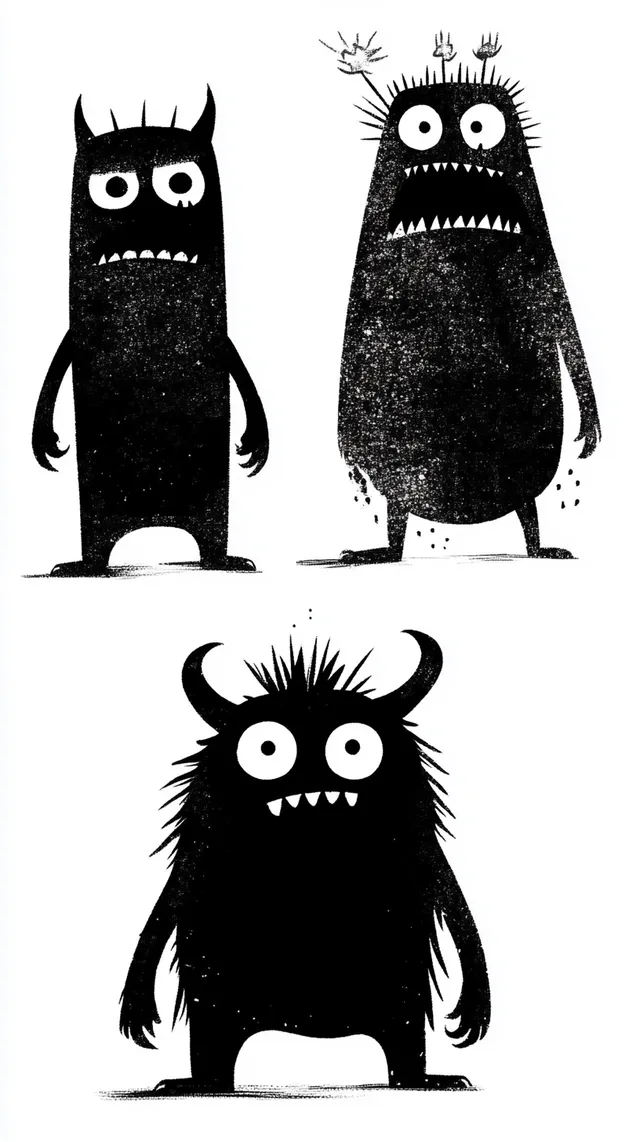 Black and White Monster Illustrations