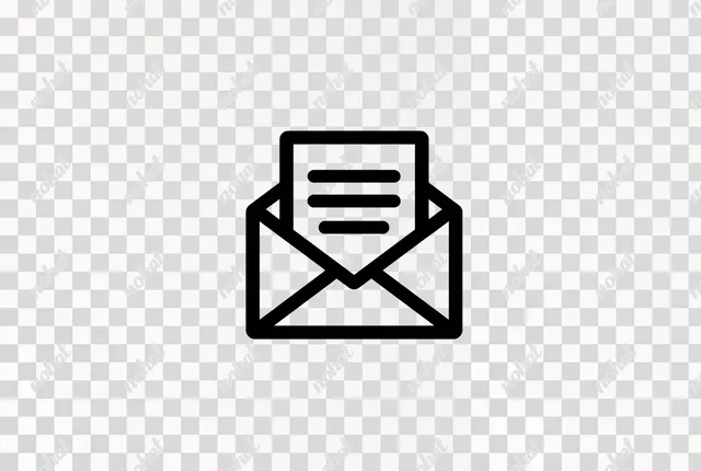 Black and White Vector Icon of Open Envelope with Letter