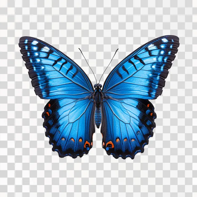Blue Butterfly with Light Spots on White Background