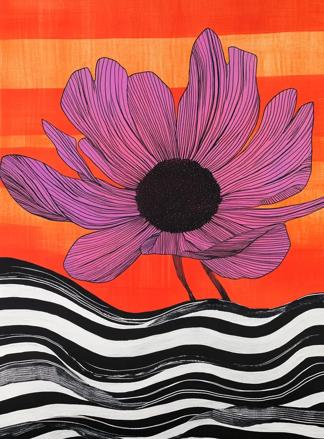 Bold Flower Against Sunset Stripes
