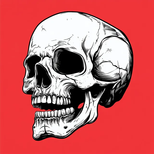 Bold Sideways Skull Decal with Simple Lines