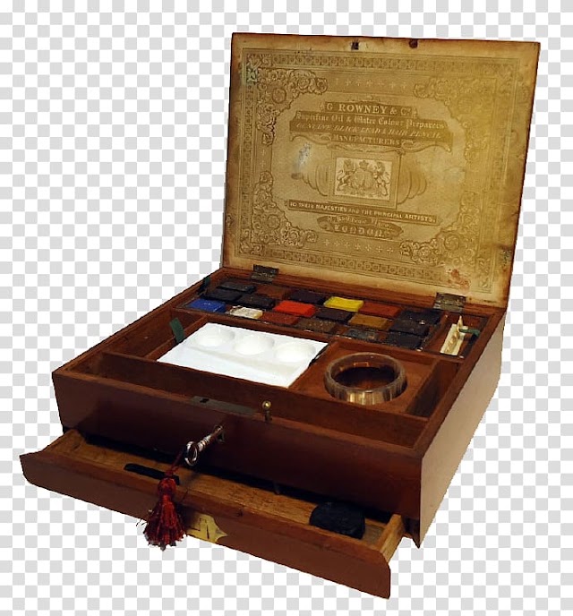 Box Paper Watercolor painting, Vintage wooden box painting tools transparent background PNG clipart