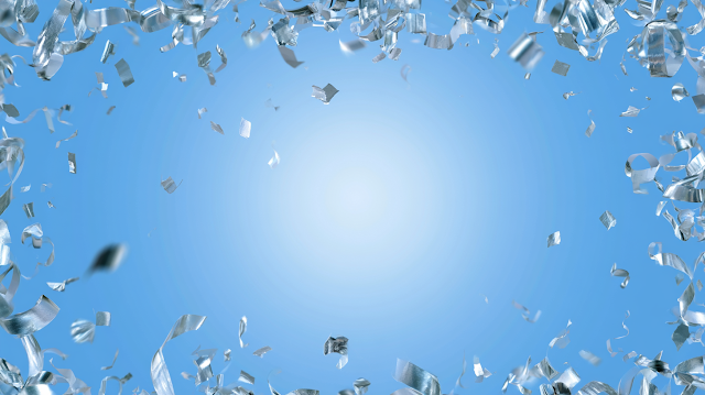 Bright Sky-Blue Celebration Background with Metallic Confetti