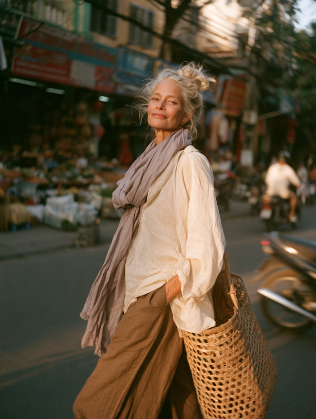 Candid Portrait of a Stylish Elderly Woman Shopping in Vietnam
