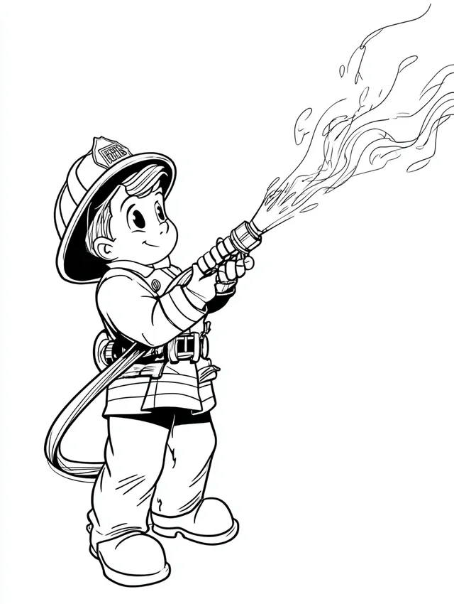 Cartoon Firefighter Coloring Page