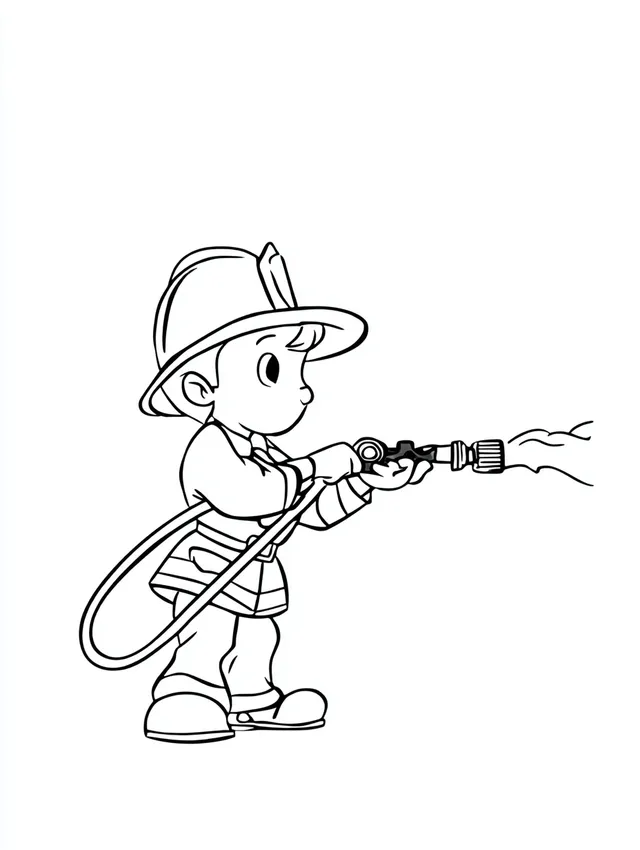 Cartoon Firefighter Coloring Page for Kids