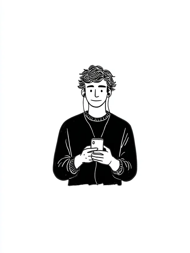Casual Male Character Scrolling on Phone