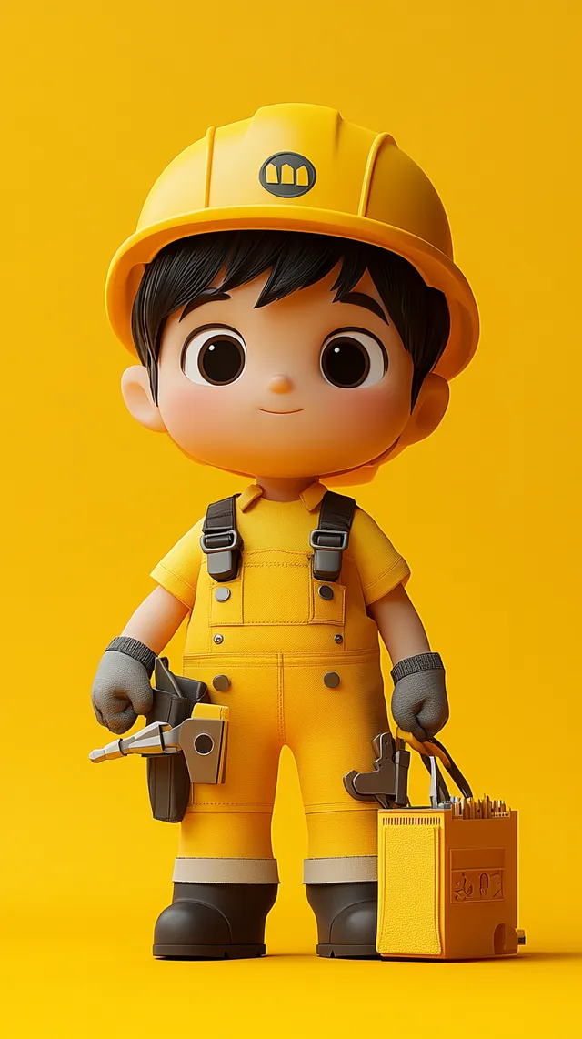 Charming 3D Cartoon Worker Boy with Tool Bag