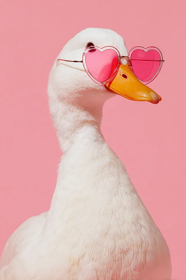 Charming White Duck with Heart-Shaped Sunglasses