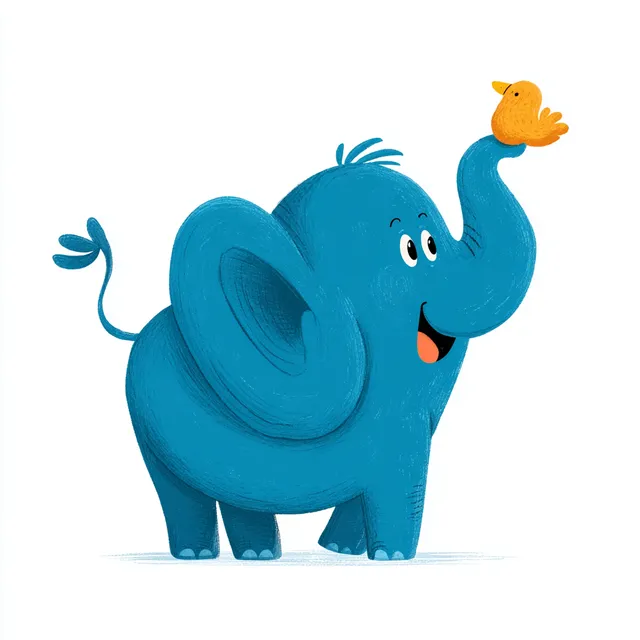 Cheerful Blue Elephant with Chicken Nugget