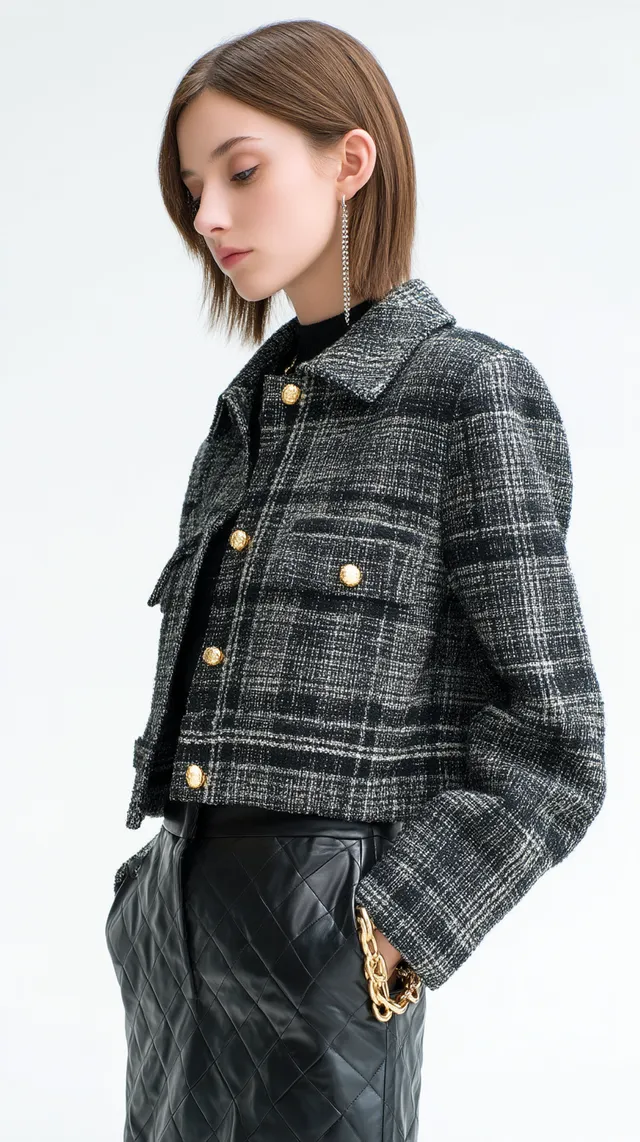 Chic Young Model in Chanel-Inspired Woolen Jacket
