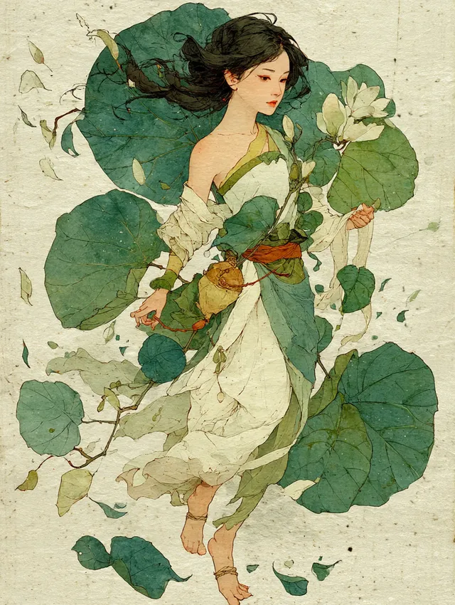 Chinese Spring Nymph in Traditional Gongbi Style