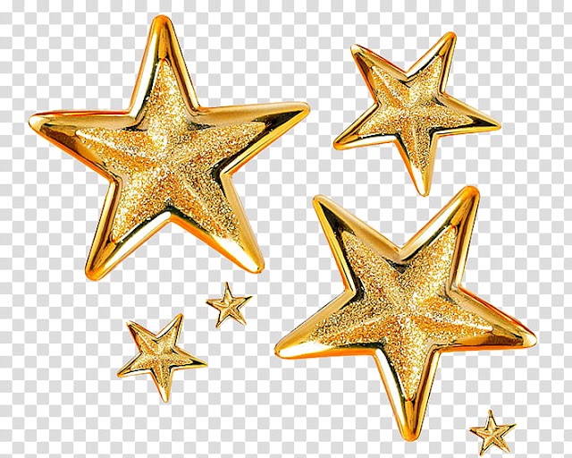 Christmas Ornaments s, six gold-colored star decors transparent background PNG clipart