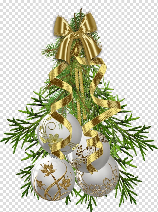 Christmas ornaments, white and gold-colored Christmas bauble decor transparent background PNG clipart