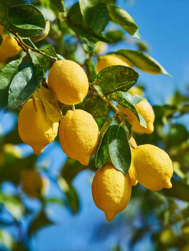 Close-Up of Ripe Lemons on a Mature Tree in a Summer Garden