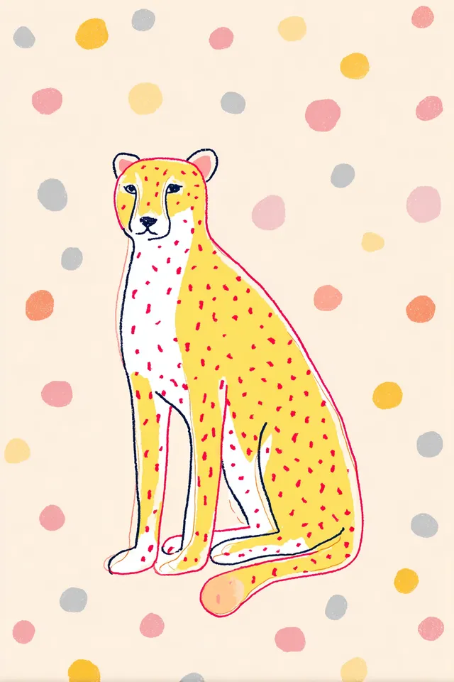 Colorful Cheetah Illustration with Polka Dots