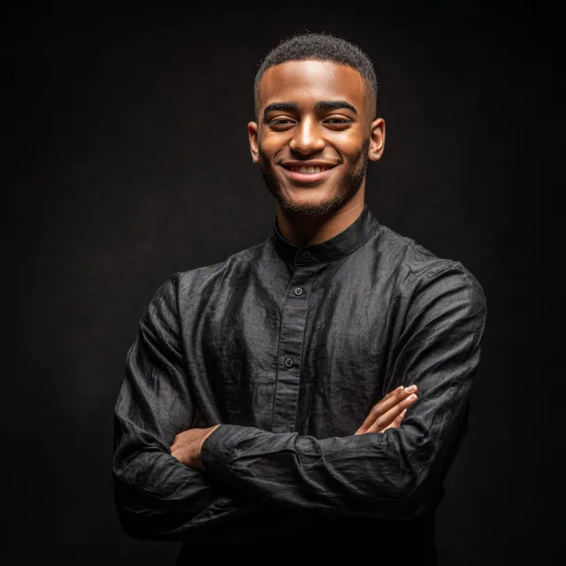 Confident Young Man in Black Attire