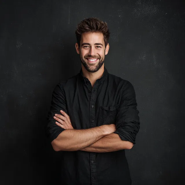 Confident Young Man Smiling with Arms Crossed