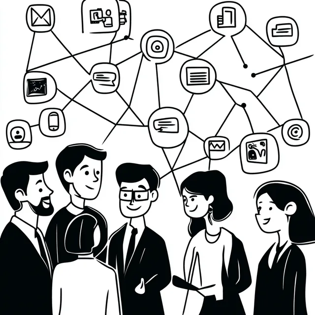 Connecting Ideas: A Playful Cartoon Networking Illustration
